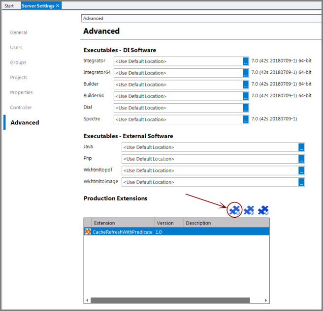 Server Settings - Installed Production Extensions